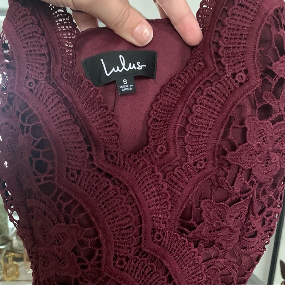 Lulu’s Madalyn Maroon/Burgundy Floral Lace Bridesmaid Formal Maxi Event Gown - Picture 12 of 16